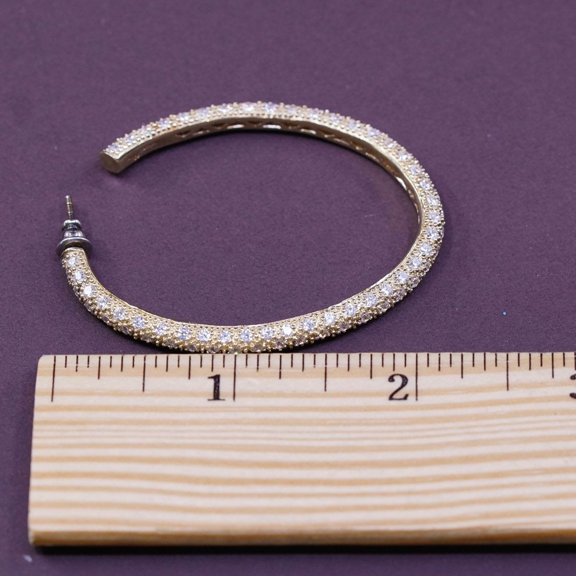 2.25" Vermeil gold over Sterling silver hoops 925 huggie earrings w/ cluster Cz