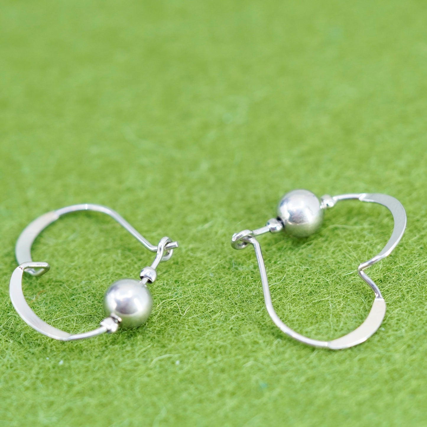 0.75”, Vintage sterling 925 silver loop earrings, heart hoops with beads