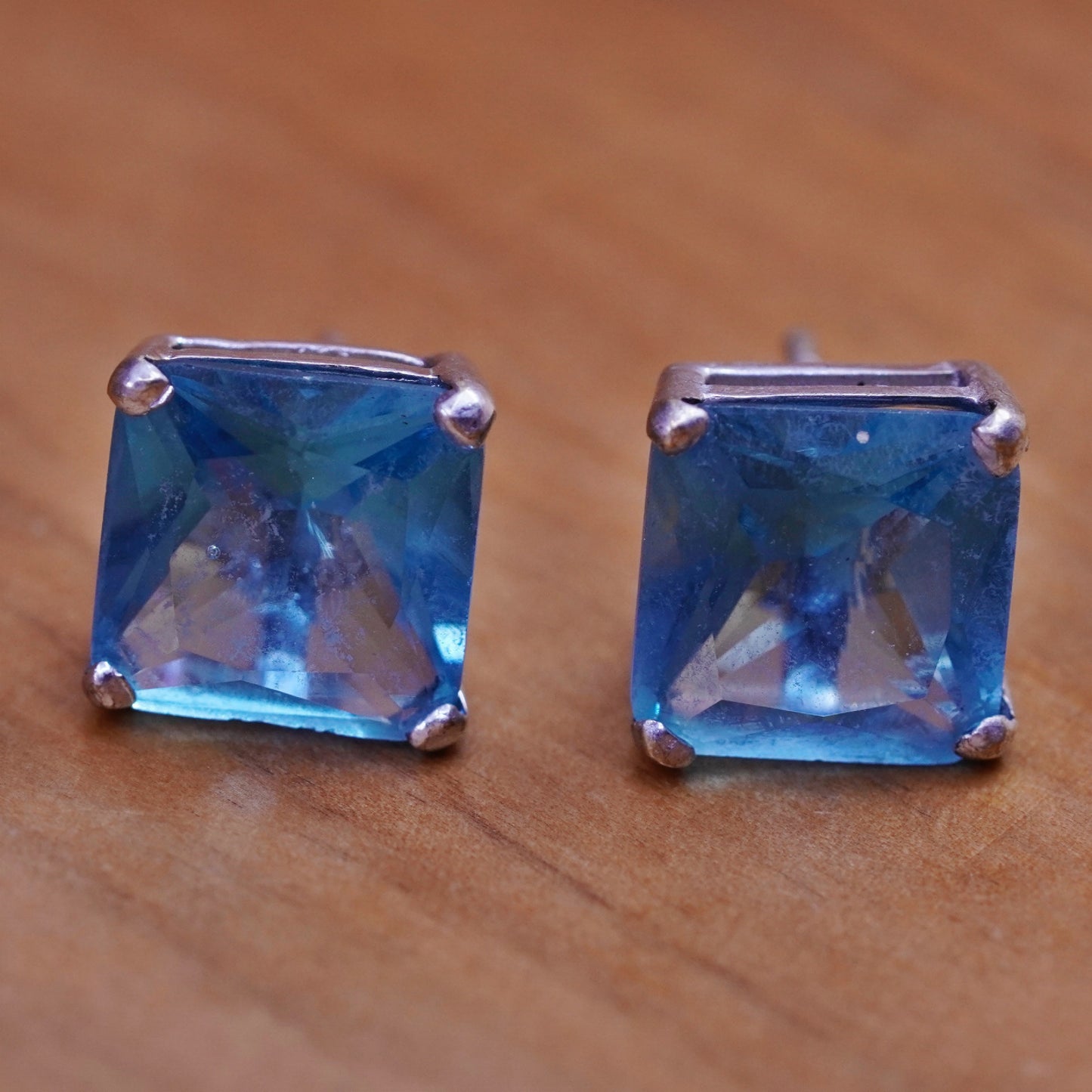 Vintage Sterling 925 silver square topaz studs, earrings