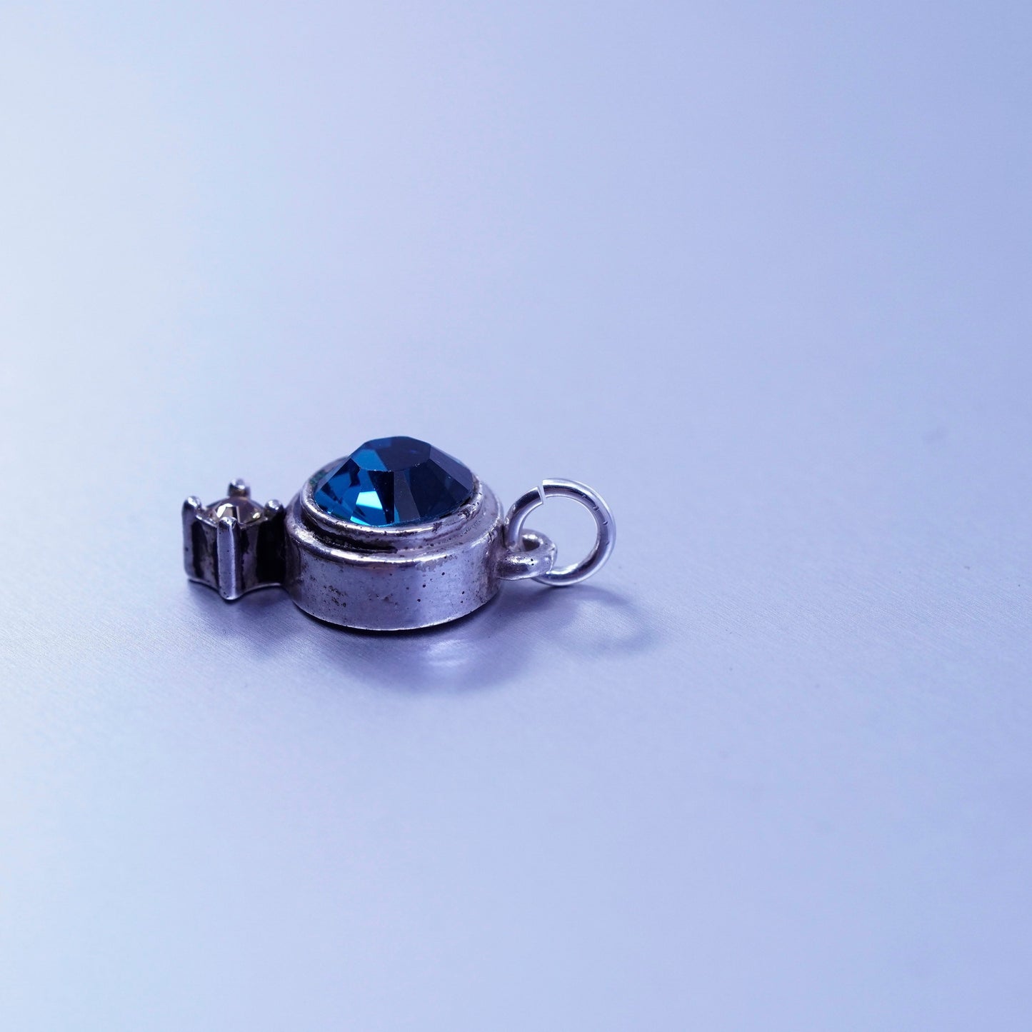 antique sterling 925 silver handmade charm pendant with blue Crystal