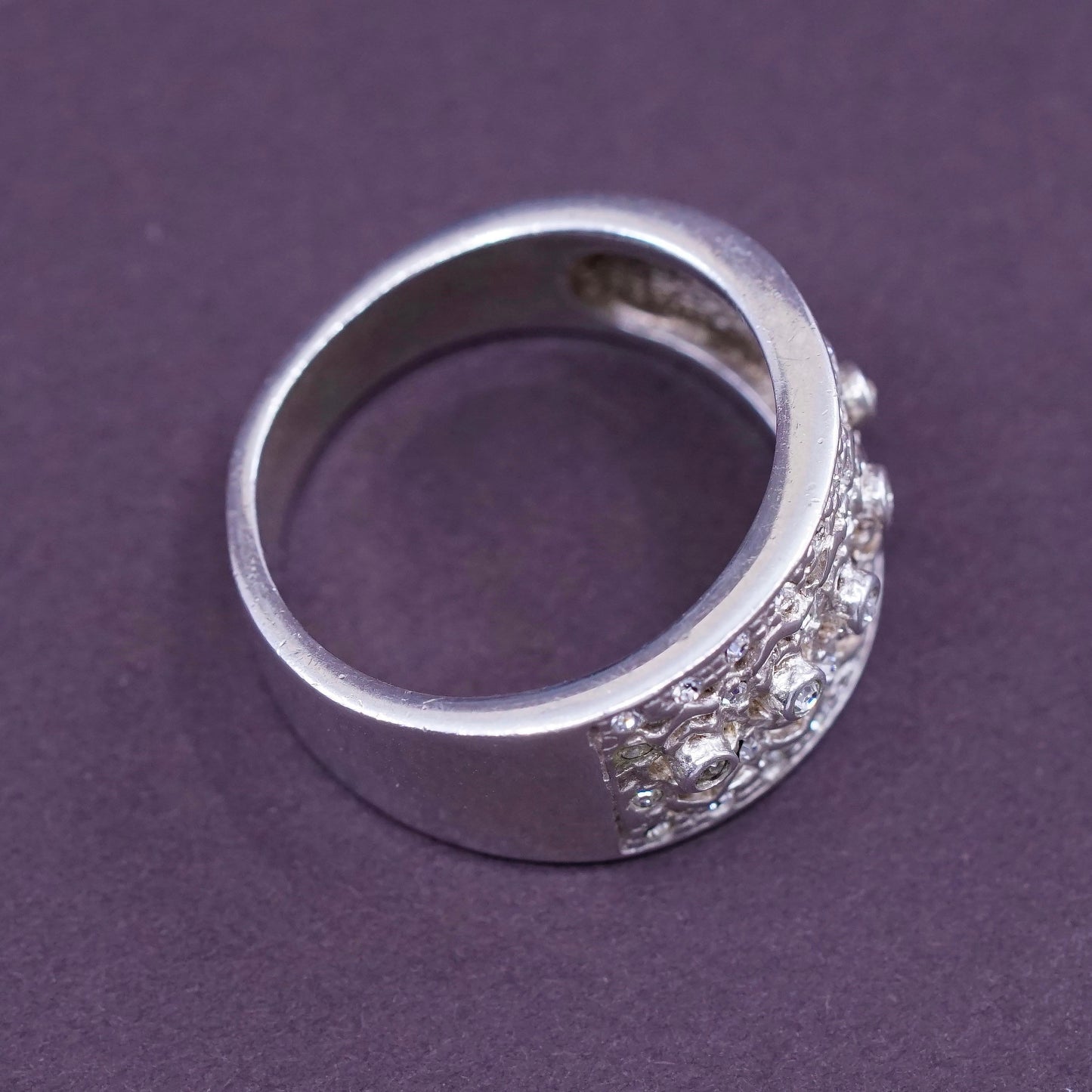 Size 7, vintage Sterling silver engagement ring, 925 band with cluster Cz