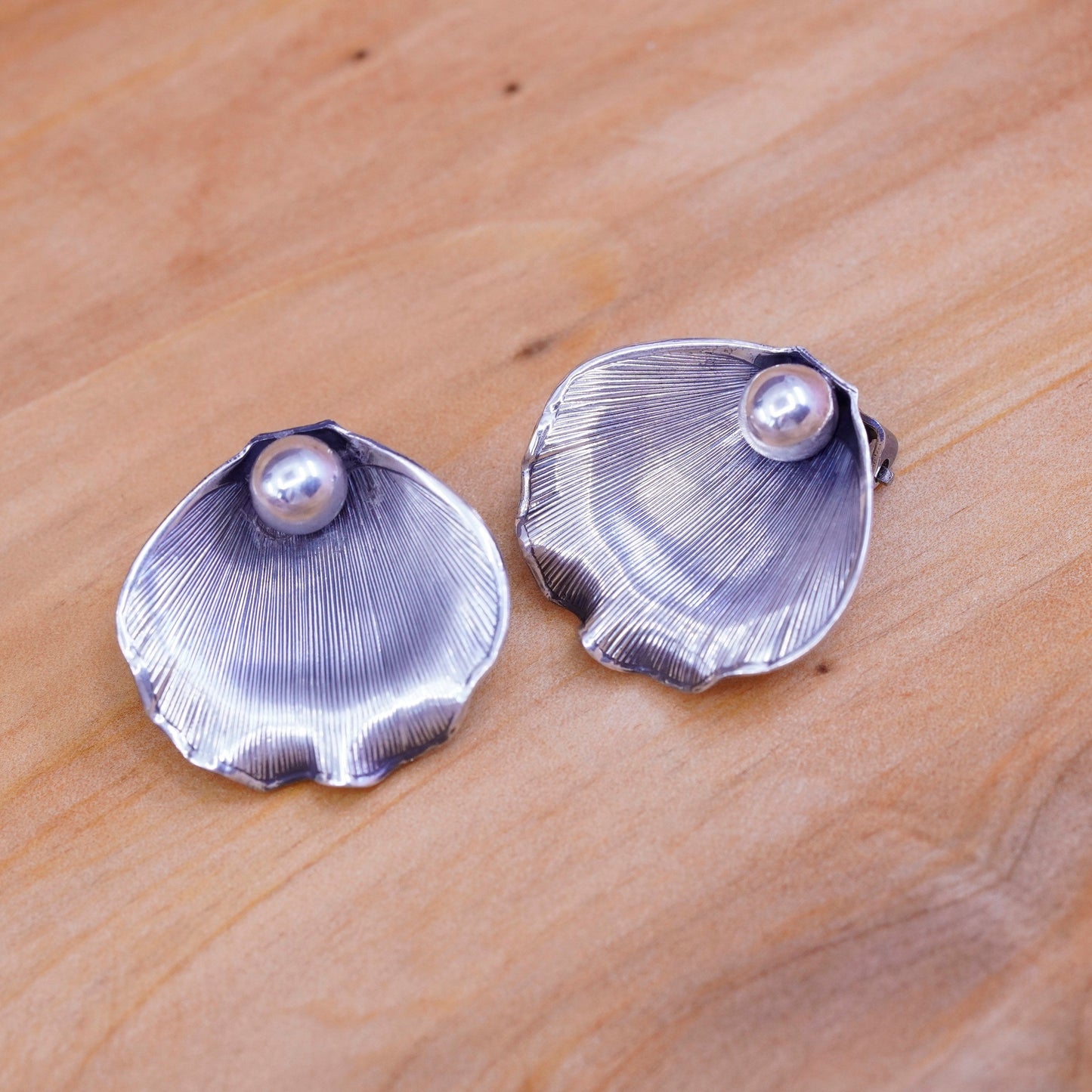 Vintage Sterling silver handmade clip on, 925 modern flower earrings