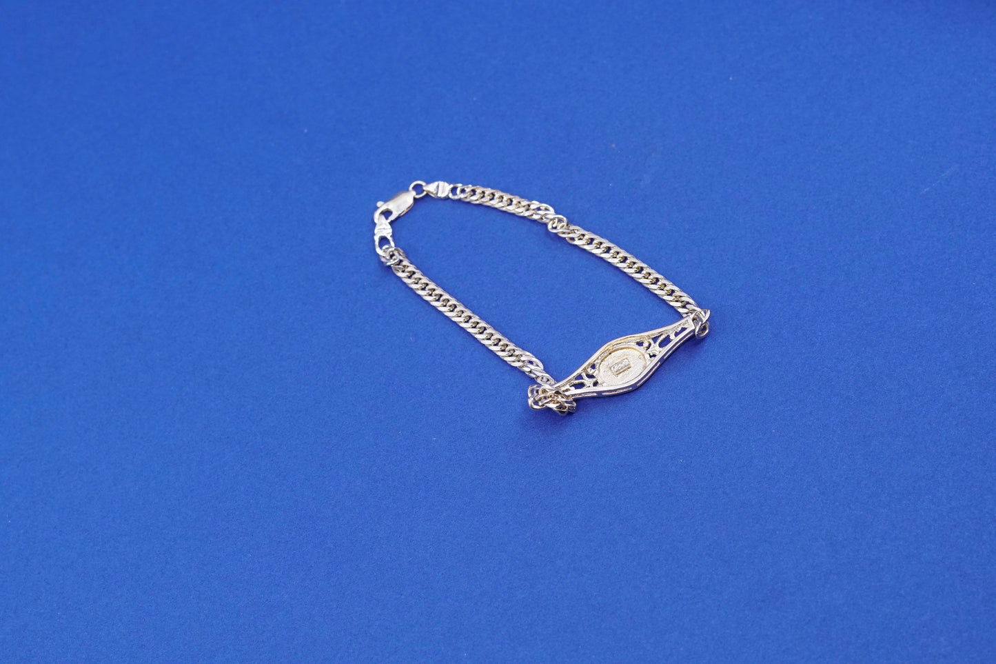 7.25”, vintage vermeil gold over Sterling silver bracelet, 925 curb chain “MAS