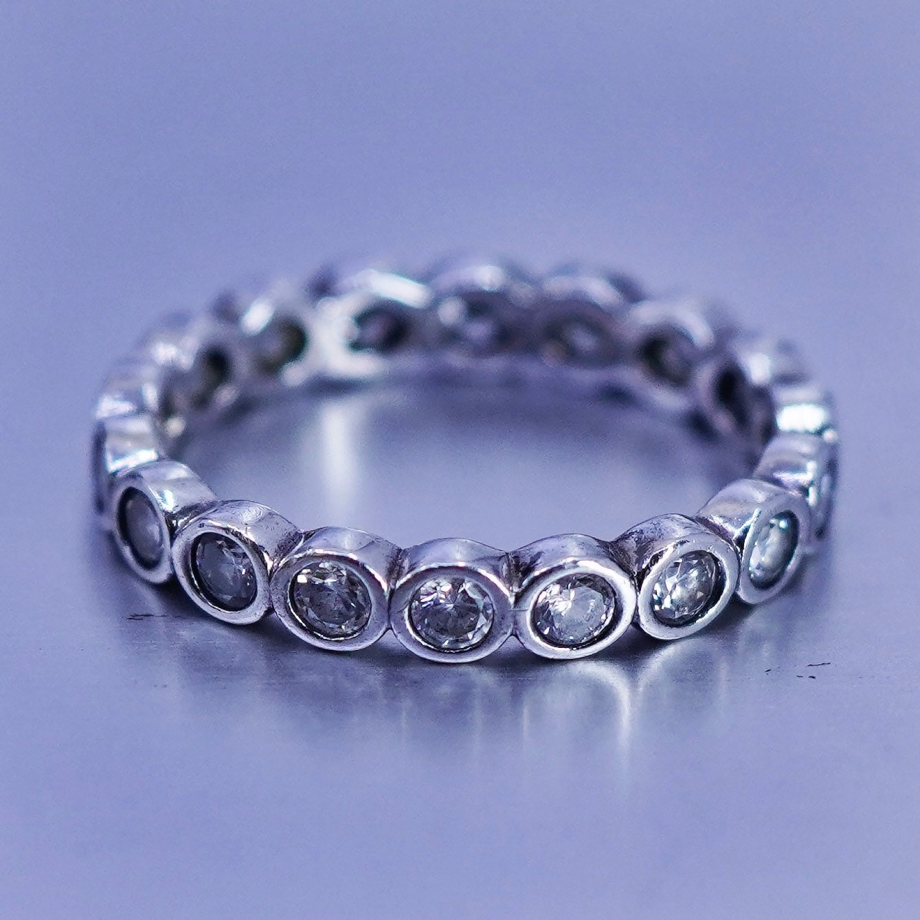 Size 6.5, vintage ALE Sterling 925 silver wedding ring, Cz band