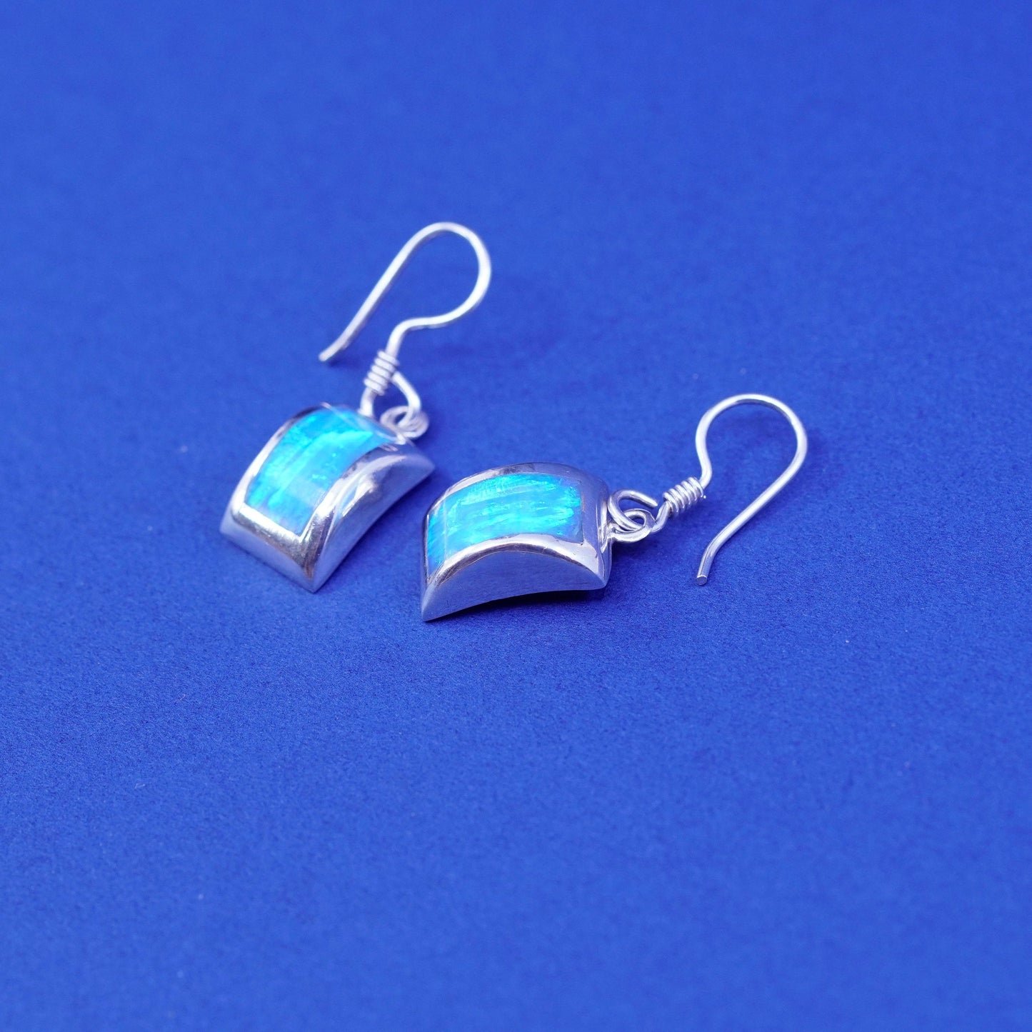 Vintage mexico sterling 925 silver handmade earrings with opal inlay