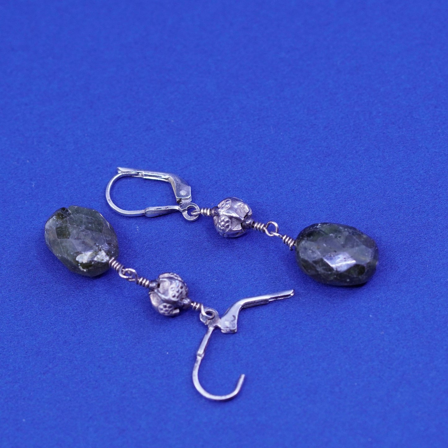 Vintage Sterling 925 silver handmade earrings with quartz Dangles
