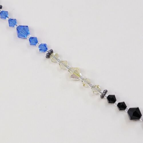 7.75”, Vtg Sterling Silver Handmade Bracelet, 925 Swarovski Crystal W/ Toggle