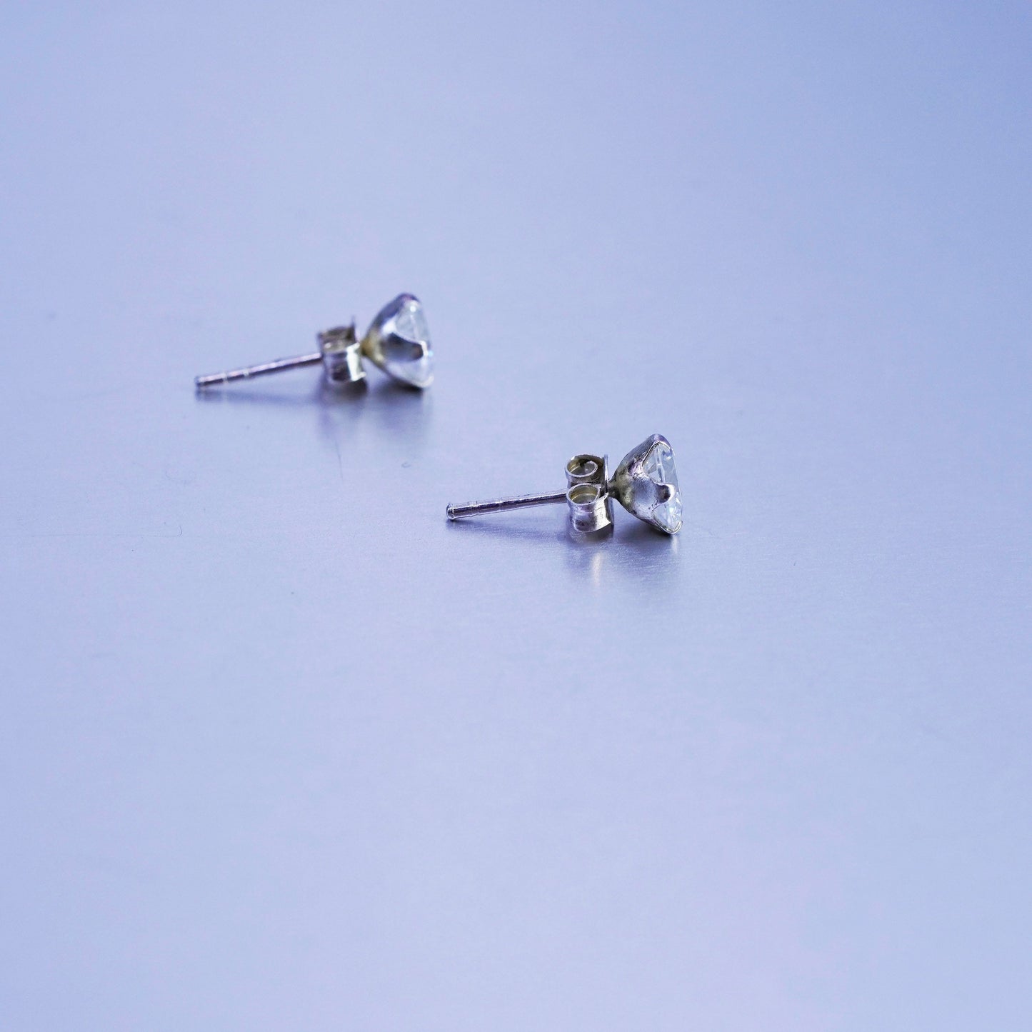 5mm, Vintage Sterling 925 silver earrings, studs with cz inlay