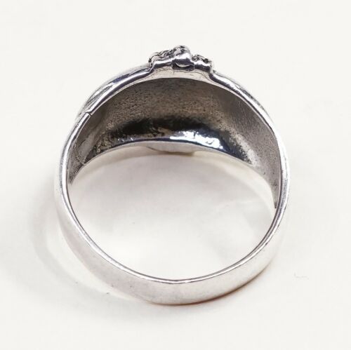 Size 6, Vtg Sterling Silver Handmade Ring 925 Silver Band w/ beads inlay