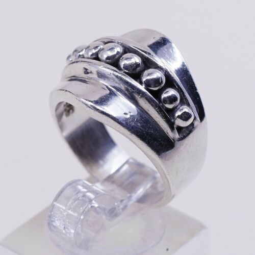 Size 7.25, Vtg Sterling Silver Handmade Ring 925 Silver Band w/ beads Around