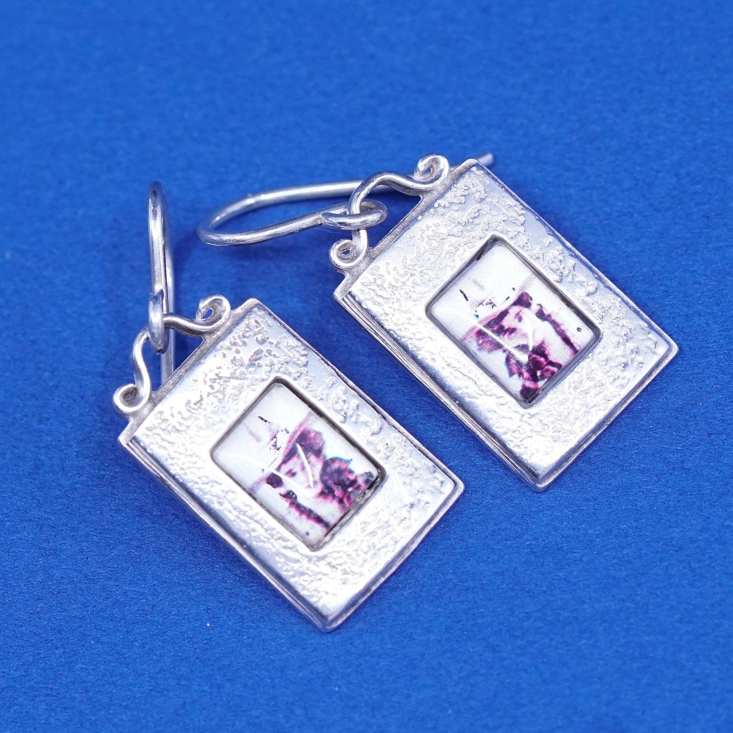 Vintage Sterling Silver handmade Earrings. 925 tag with cowboy girl portrait