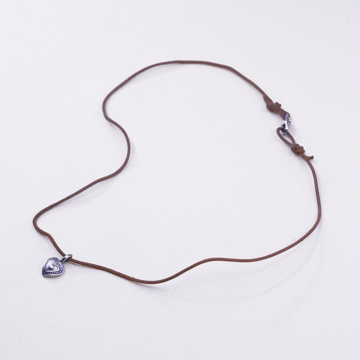 16”, Native American leather necklace and Sterling 925 silver heart pendant