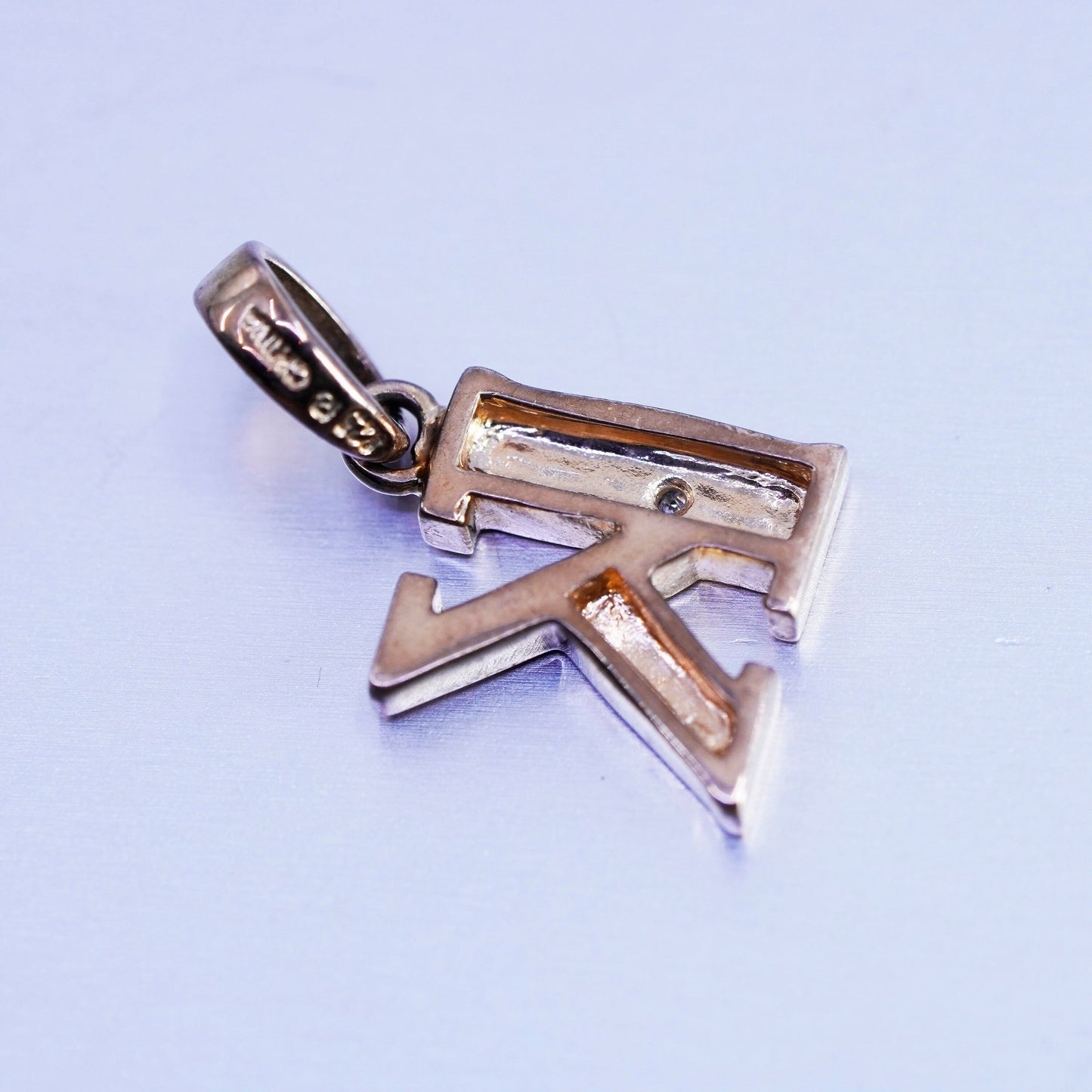 Vintage vermeil gold over sterling 925 silver pendant, initial K with cz