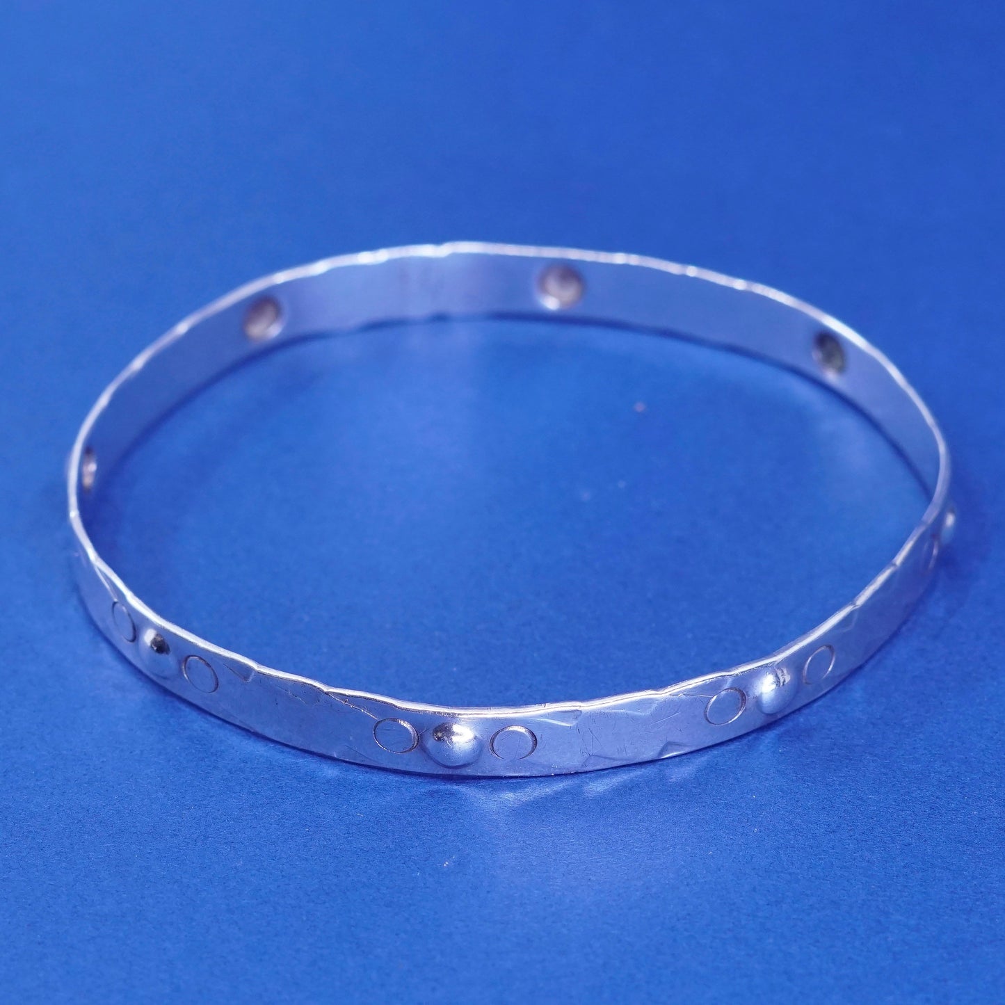 8”, vintage sterling silver handmade bracelet, 925 textured beaded bangle