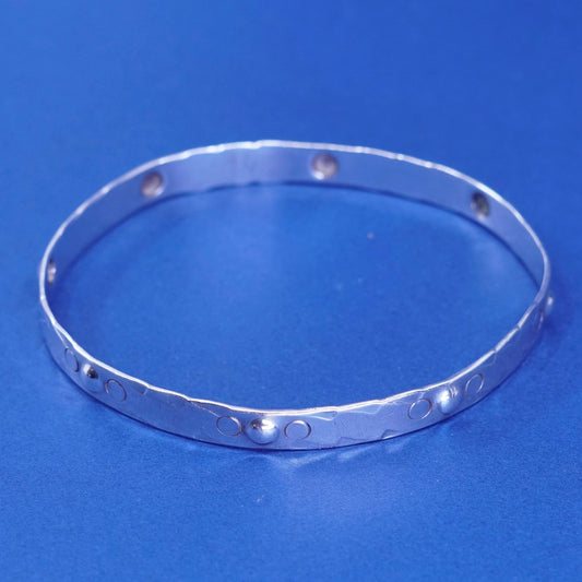 8”, vintage sterling silver handmade bracelet, 925 textured beaded bangle