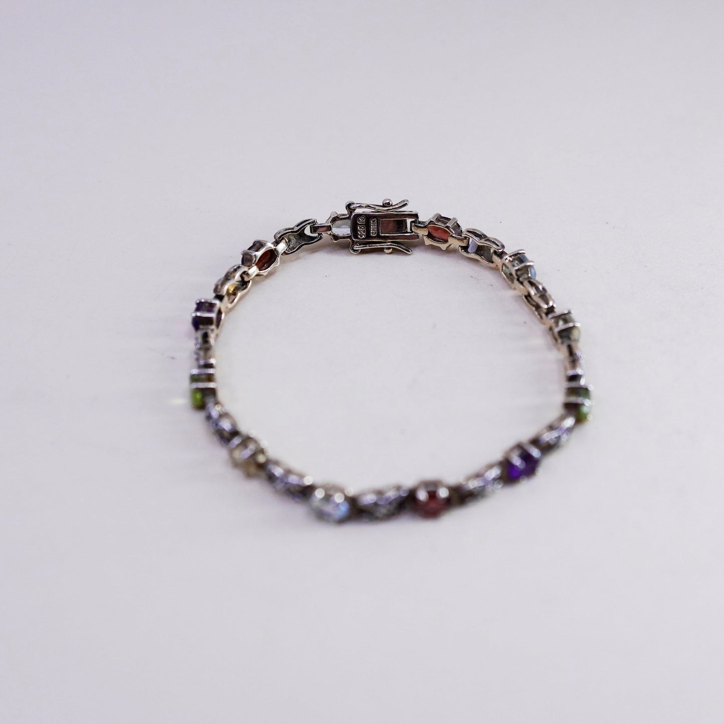 7”, vermeil gold over sterling silver tennis bracelet, 925 chain peridot ruby