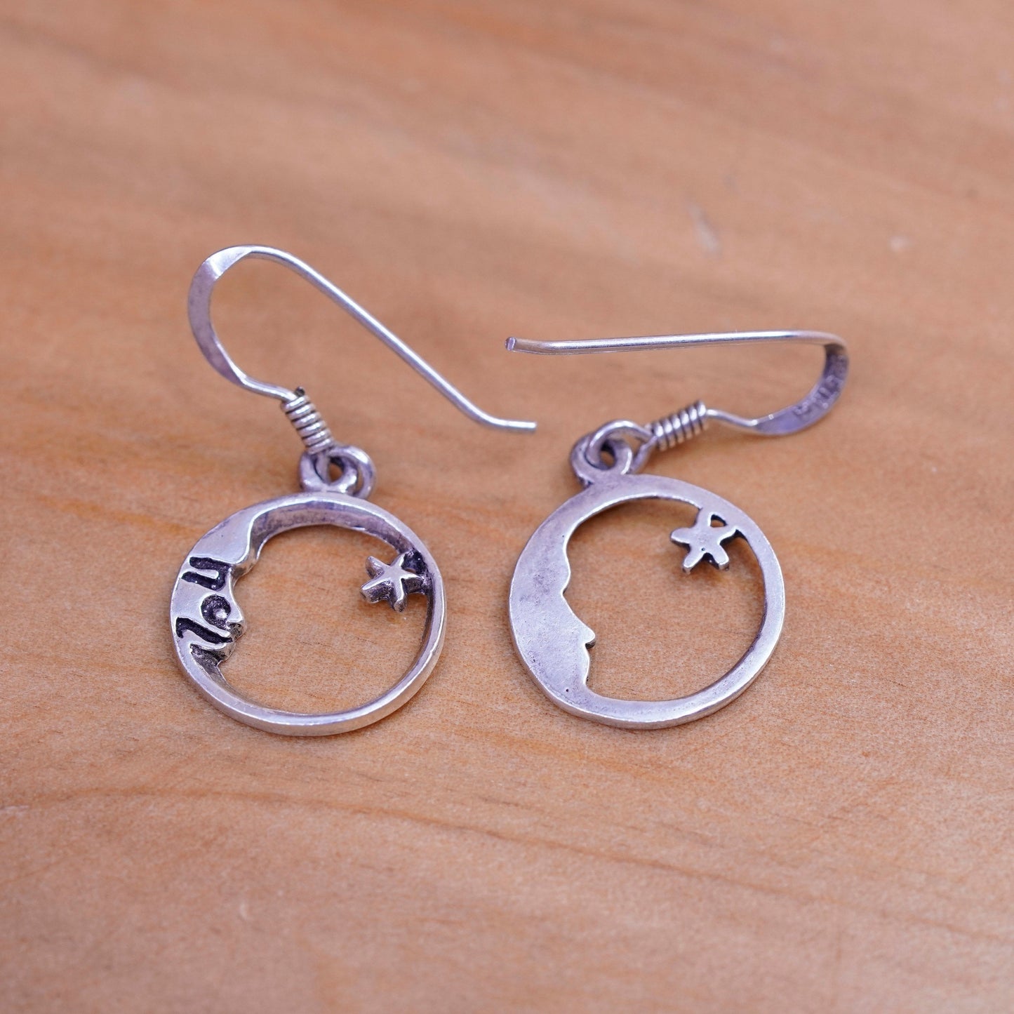 Vintage Sterling 925 Silver handmade Earrings with moon face