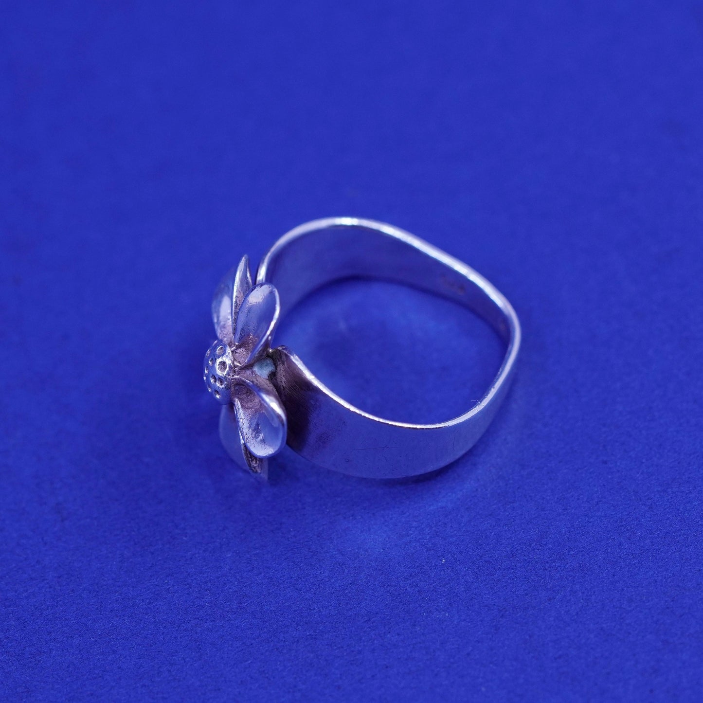 Size adjustable, vintage Sterling silver handmade ring, 925 plumeria flower