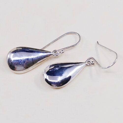 Vtg Sterling 925 Silver Handmade Puffy Teardrop Shaped Earrings, Stamped 925