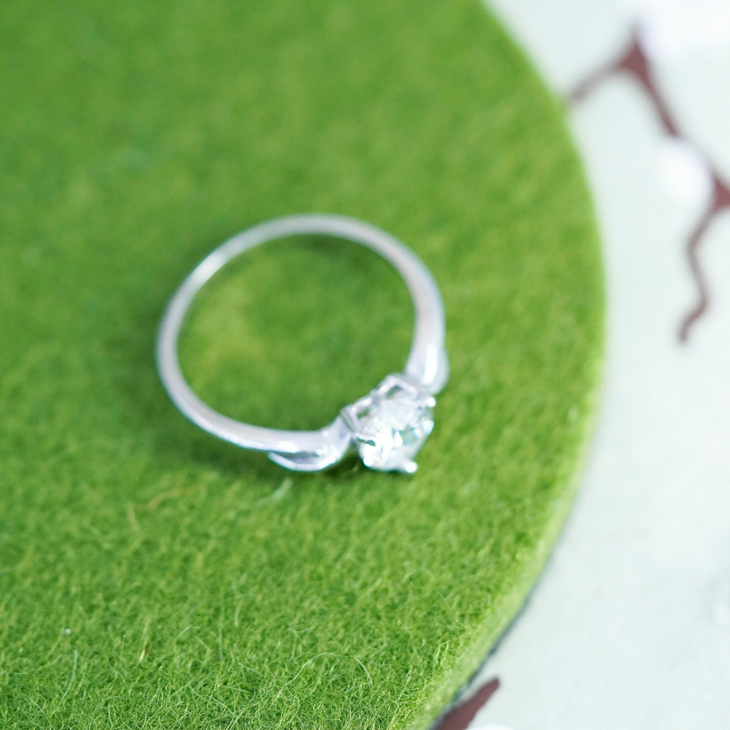 Size 7.25, Vintage sterling silver handmade ring, engagement ring with heart cz