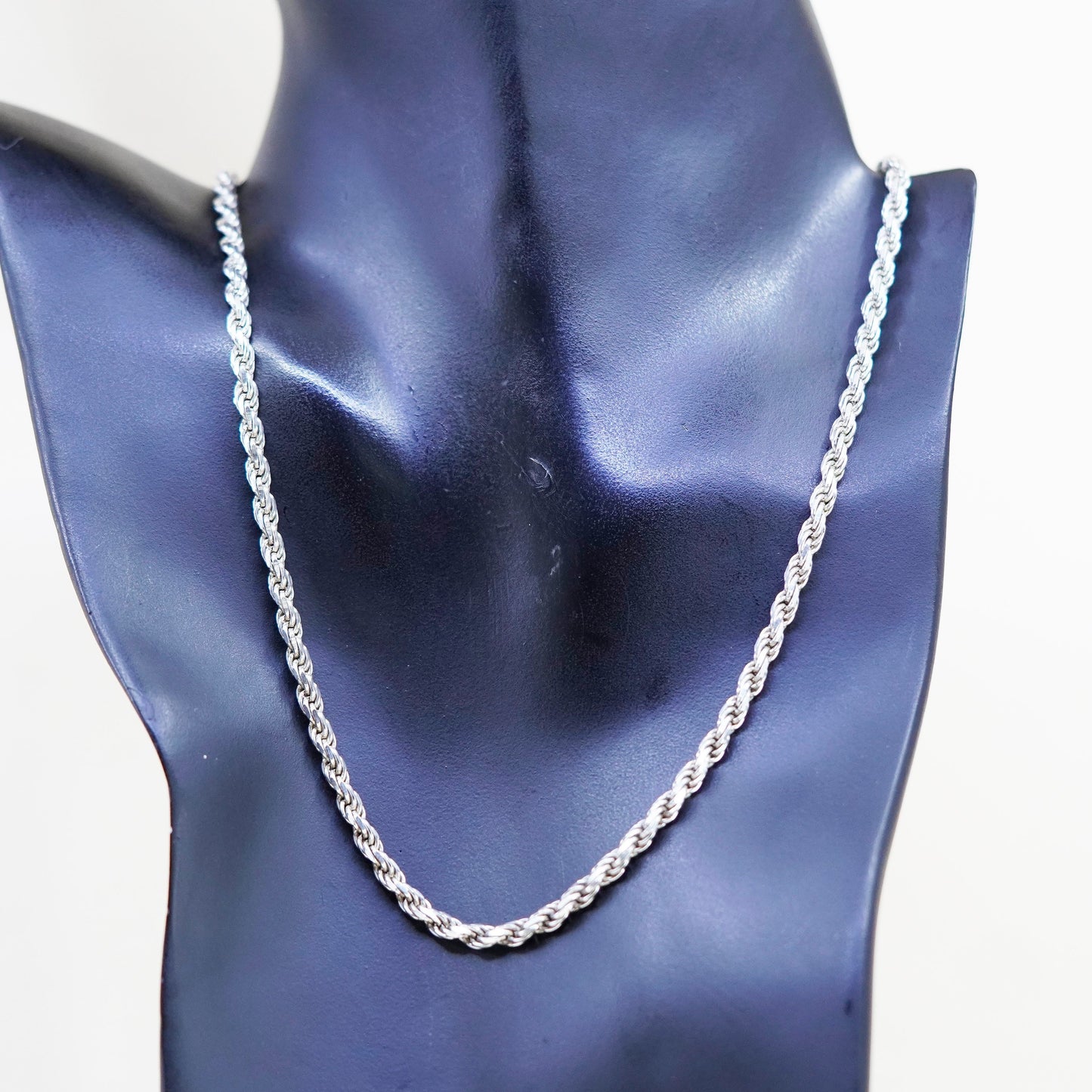 20”, 4mm, vintage Sterling silver necklace, 925 diamond rope chain