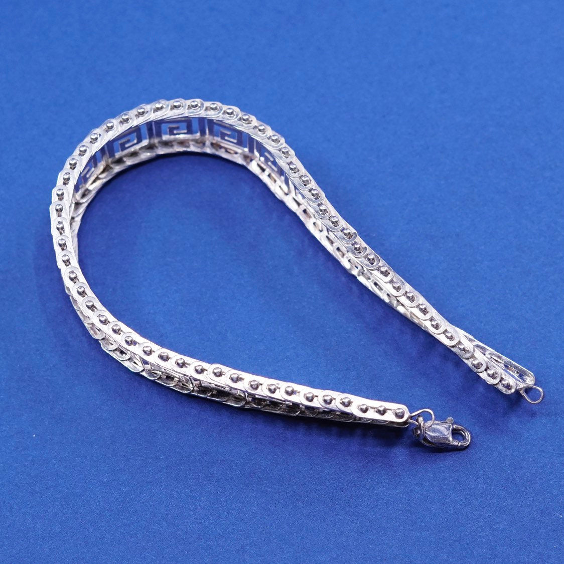 7.25", vtg sterling silver tennis bracelet, 925 fancy bracelet, stamped 925