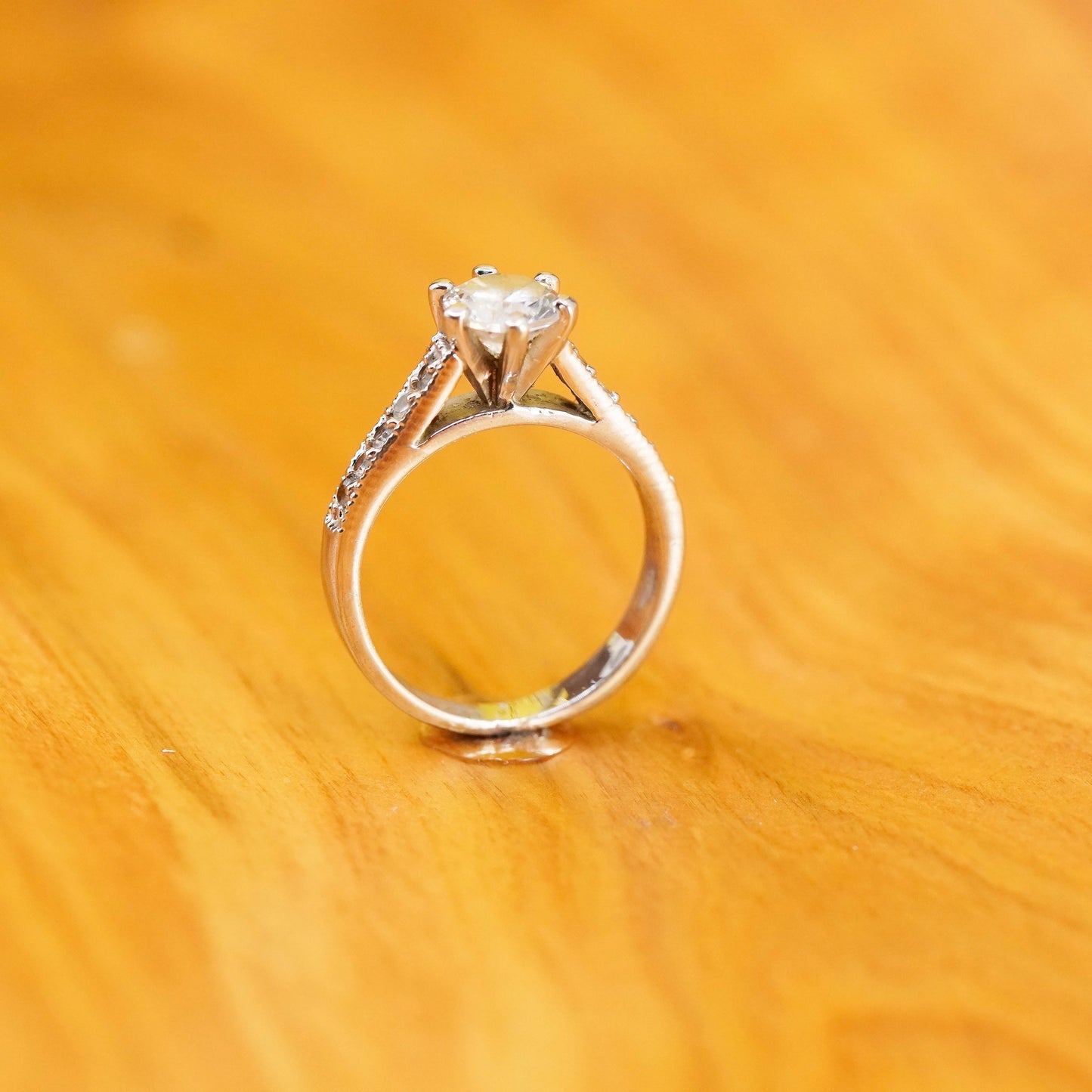 Size 8, vintage Sterling 925 silver engagement ring with crystal ring