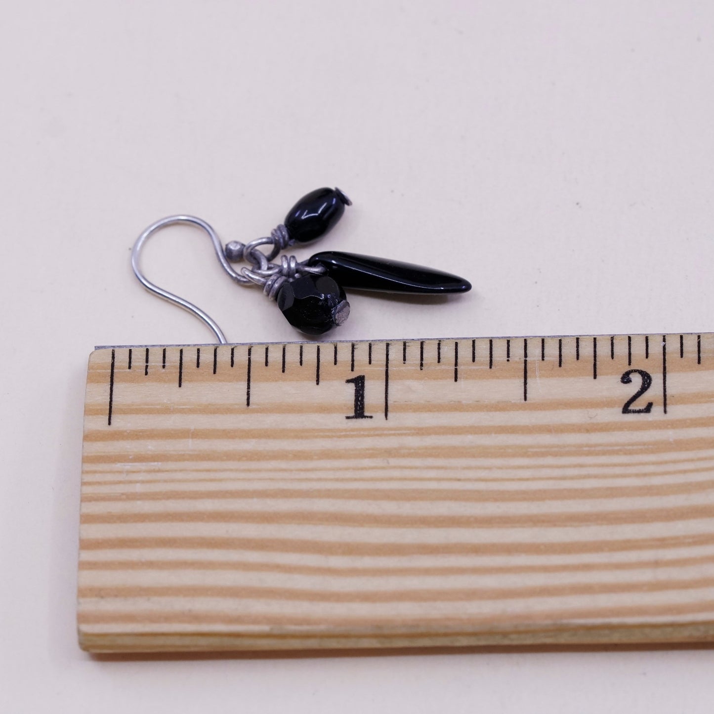 Vintage Sterling 925 silver handmade earrings with teardrop obsidian drops