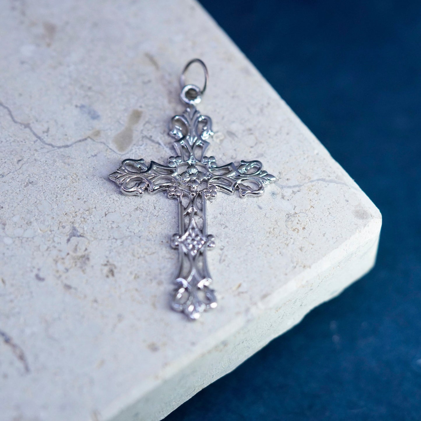 Sterling silver handmade pendant, 925 filigree cross charm