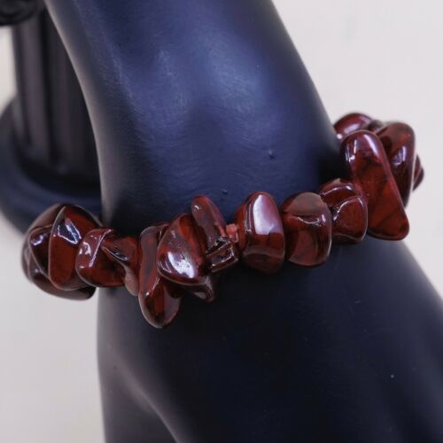 6.25” Vtg Handmade Bloodstone Nugget Elastic Bracelet