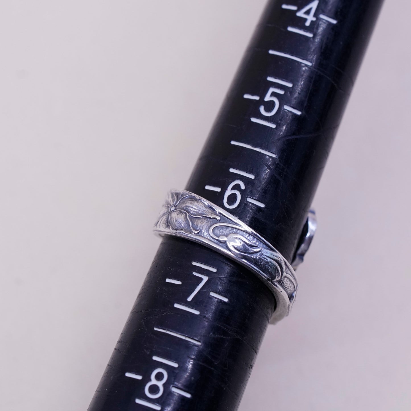 Size 6.25, Vintage Sterling 925 silver handmade spoon wrap ring with flower