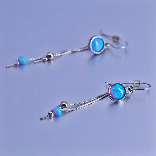 Vintage Sterling 925 silver handmade opal earrings with long fringe