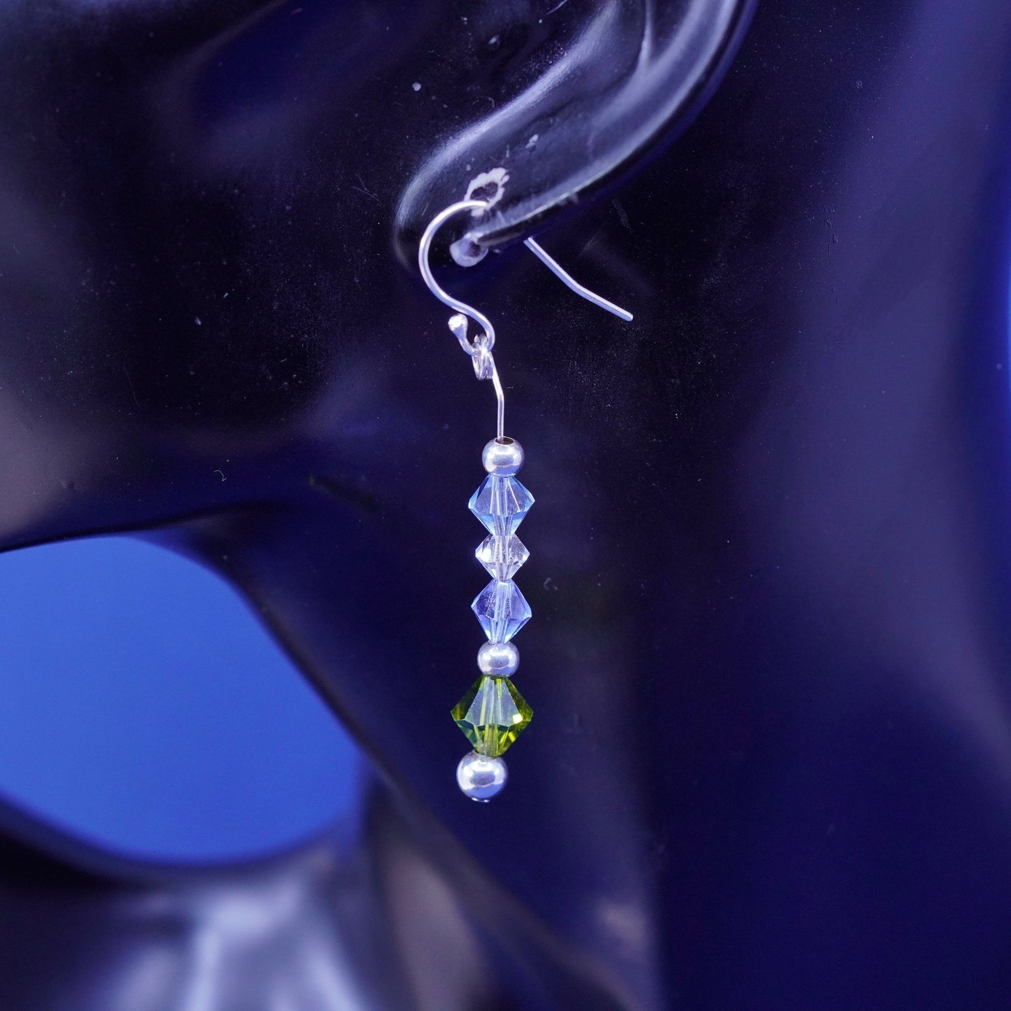 Vintage sterling 925 silver handmade earrings with crystal
