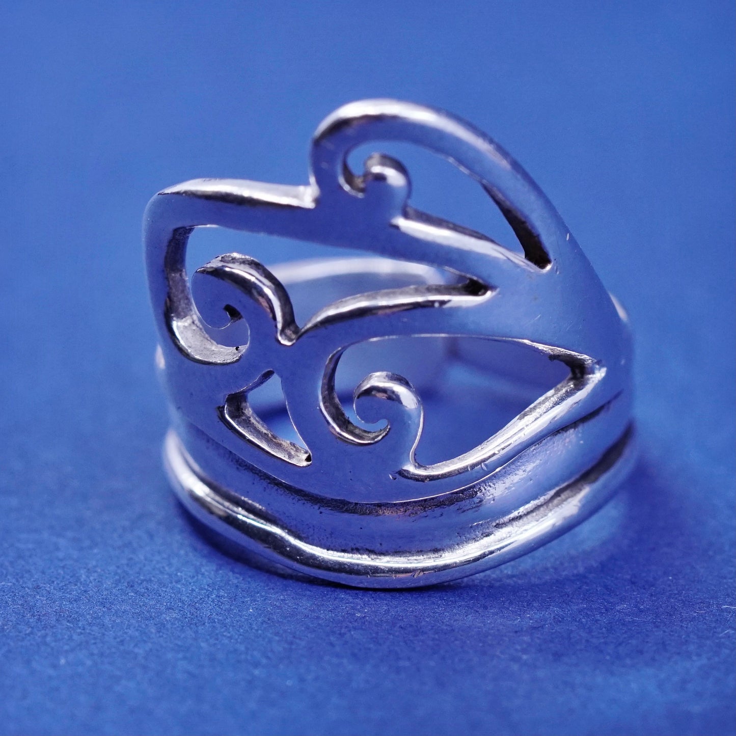 Size 5.5, vintage Sterling silver handmade ring, 925 filigree band, adjustable