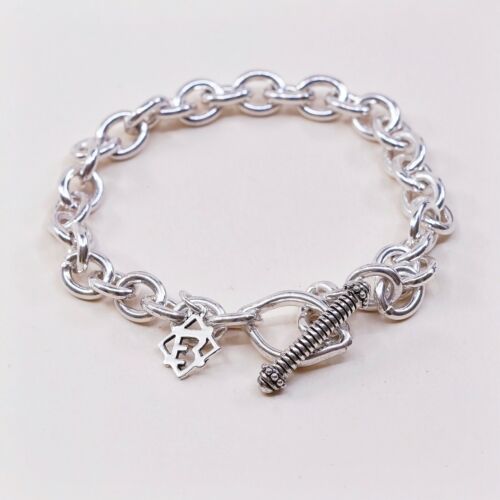6.75”, 5mm, Vtg Sterling Silver Handmade Bracelet, 925 bold circle Charm chain