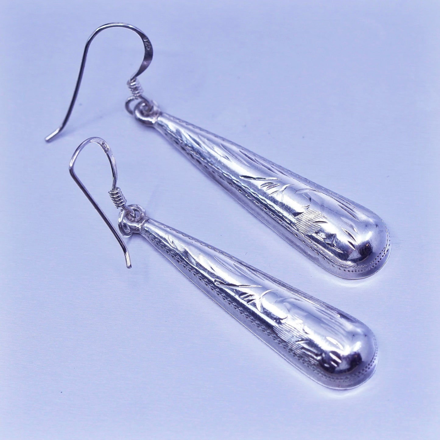 Vintage Sterling 925 silver handmade textured teardrop earrings