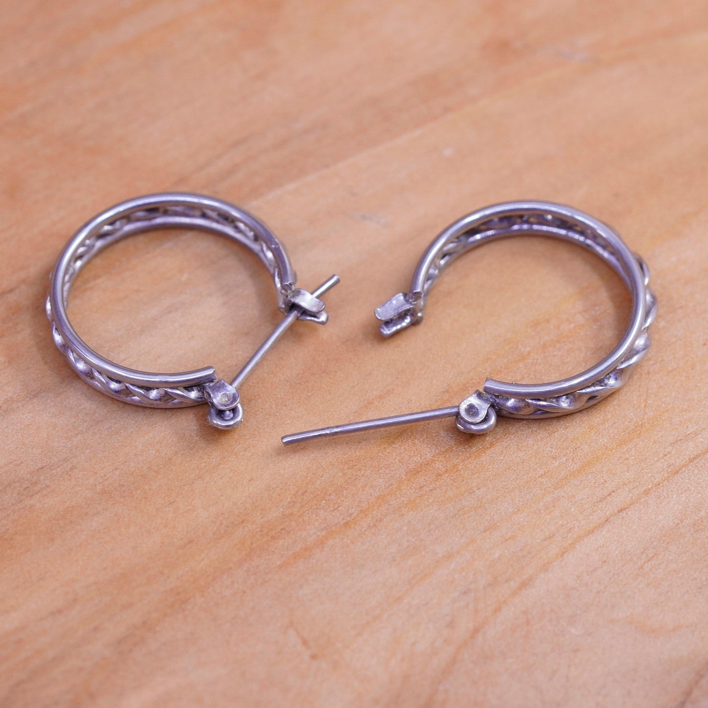 0.75”, Vintage Sterling silver handmade earrings, 925 textured hoops