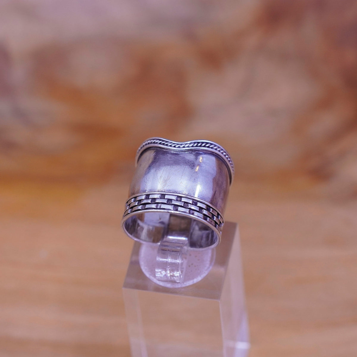 Size 6.5, vintage Sterling silver handmade ring, 925 wide band w/ textured edge