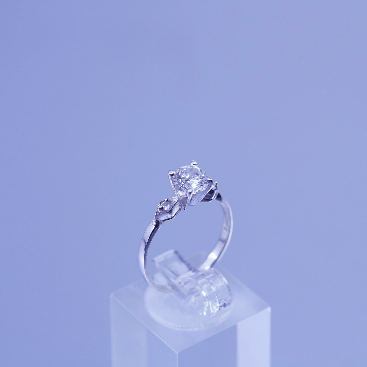 Size 7.5, vintage Sterling 925 silver handmade engagement ring with Cz