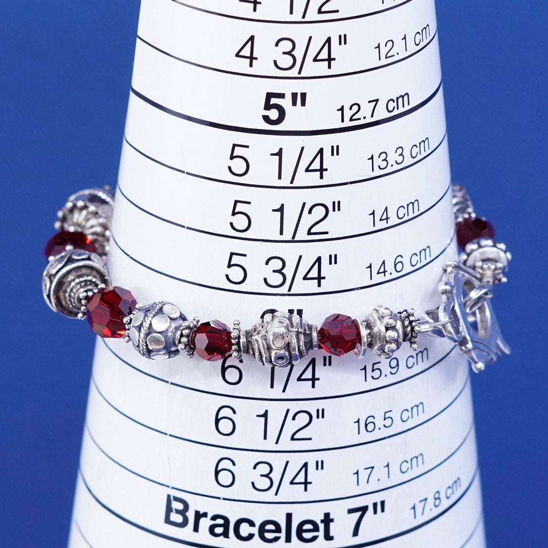6”, vtg sterling silver handmade bracelet, 925 w/ crystal beads N teapot spoon
