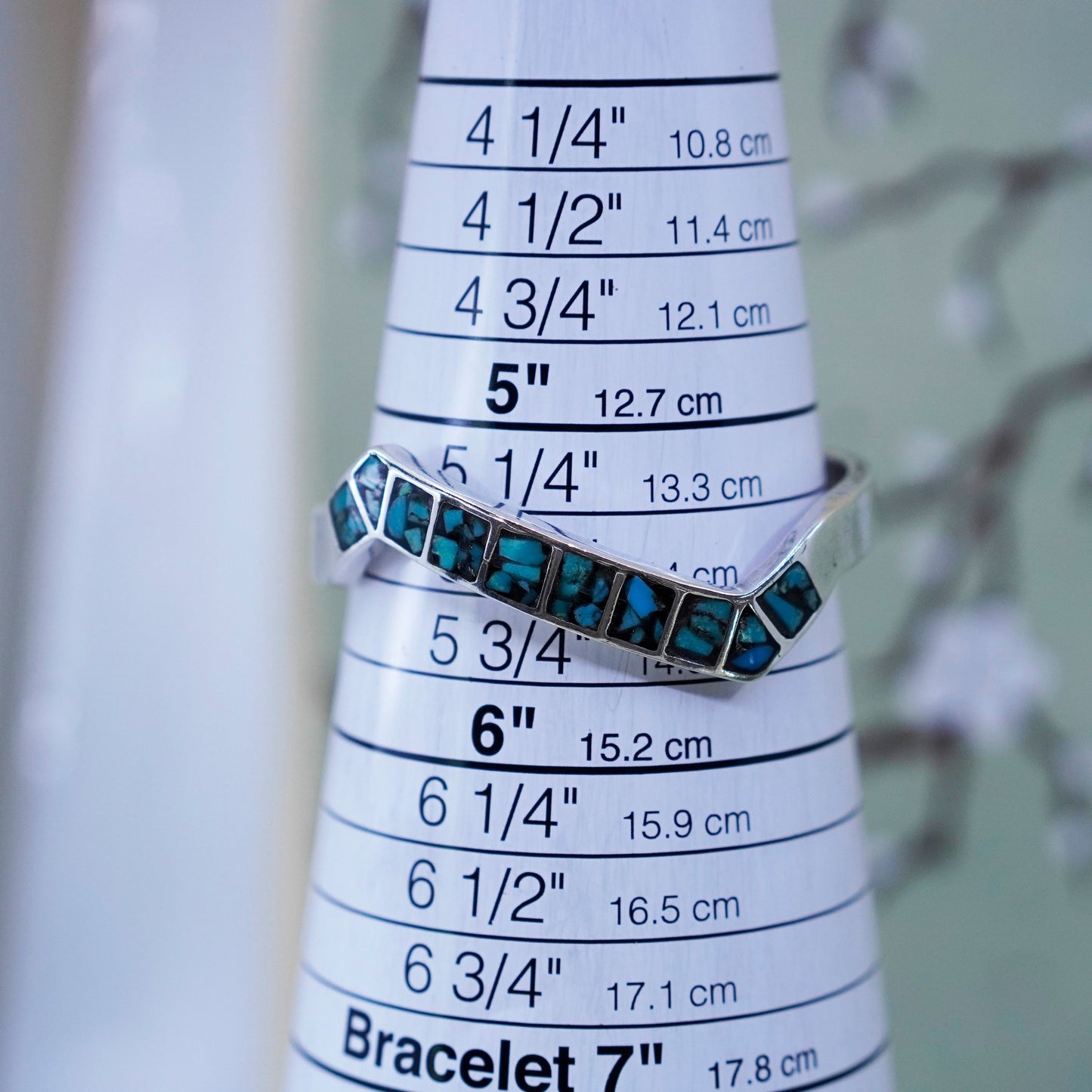 5.25”, Native American southwestern Sterling 925 silver zigzag cuff Turquoise