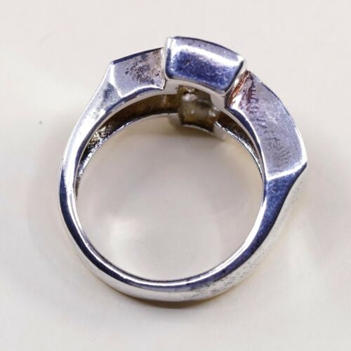Sz 11.25, Vtg Sterling silver handmade ring, 925 silver Cross band W/ Crystal