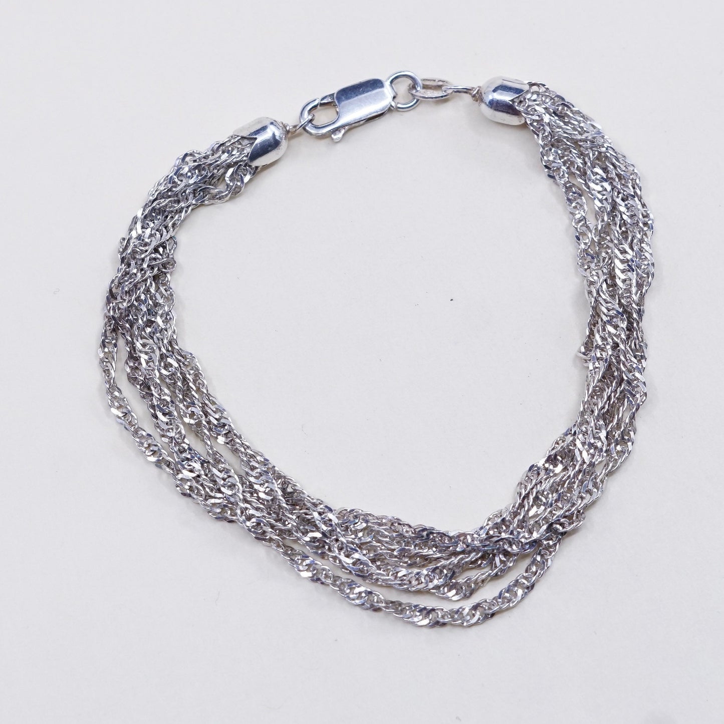 6.75”, vtg JCM italy multi strands sterling silver bracelet, 925 twisted curb