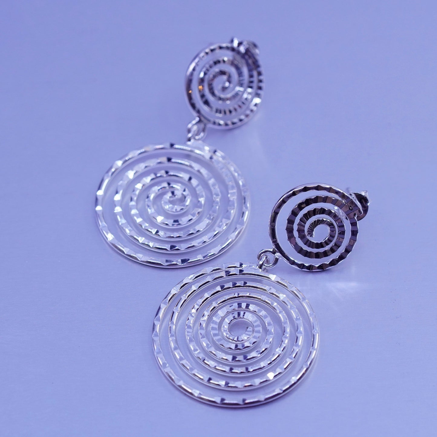 Vintage Sterling 925 silver handmade swirly circle earrings