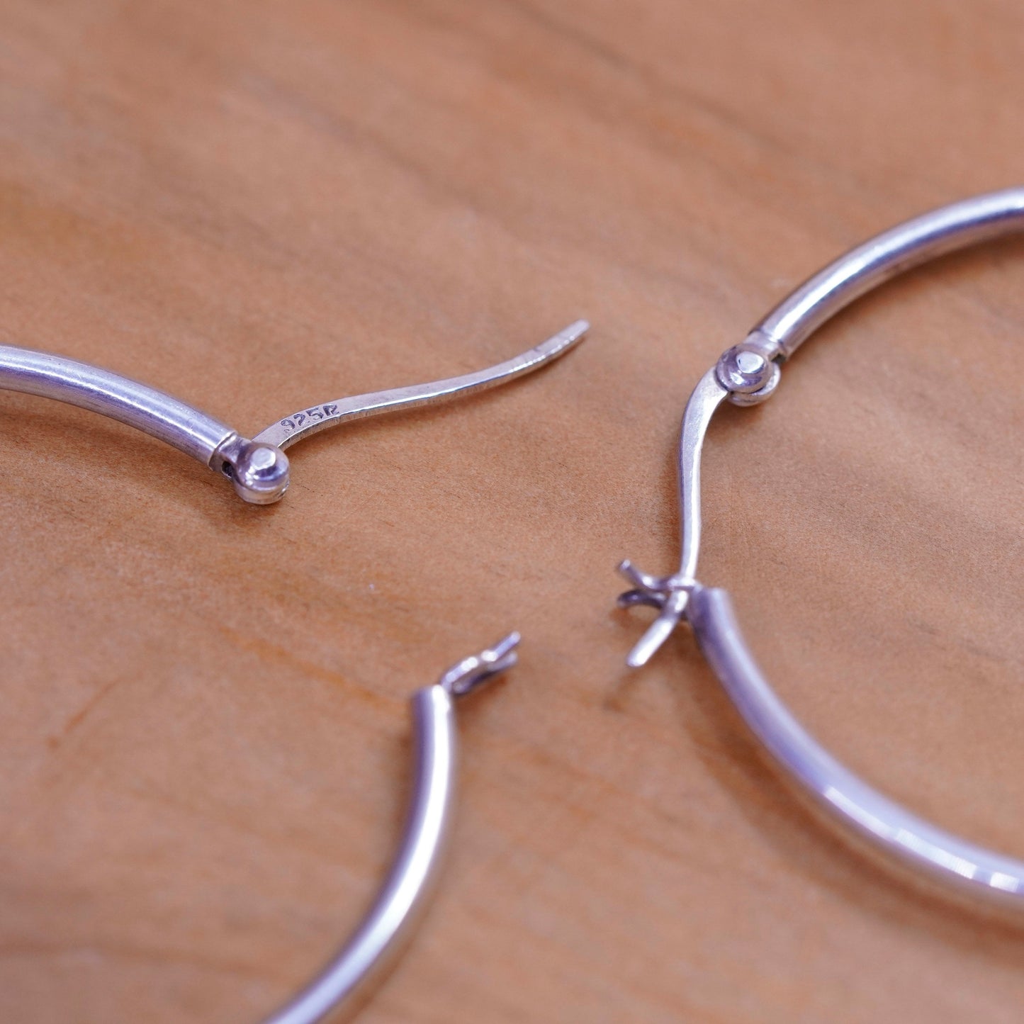 1.75”, vintage Sterling silver handmade earrings, 925 silver hoops