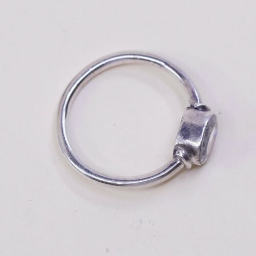 Sz 5.25, Sterling Silver Handmade Ring, 925 Silver Engagement Ring W/ Crystal