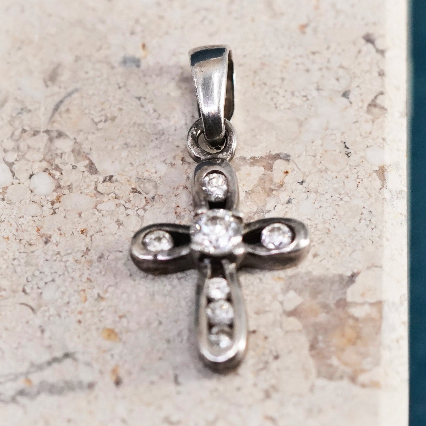 Vintage Sterling silver handmade pendant, 925 cross with cz