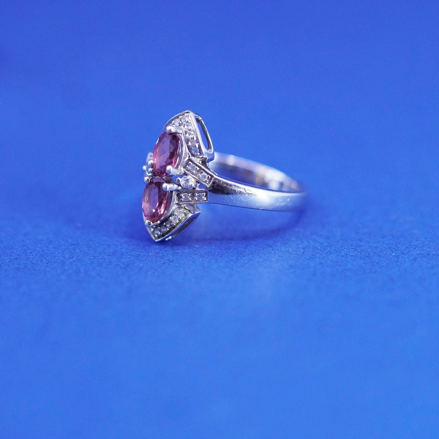 Size 8, vintage Sterling silver handmade ring, 925 band with amethyst and cz