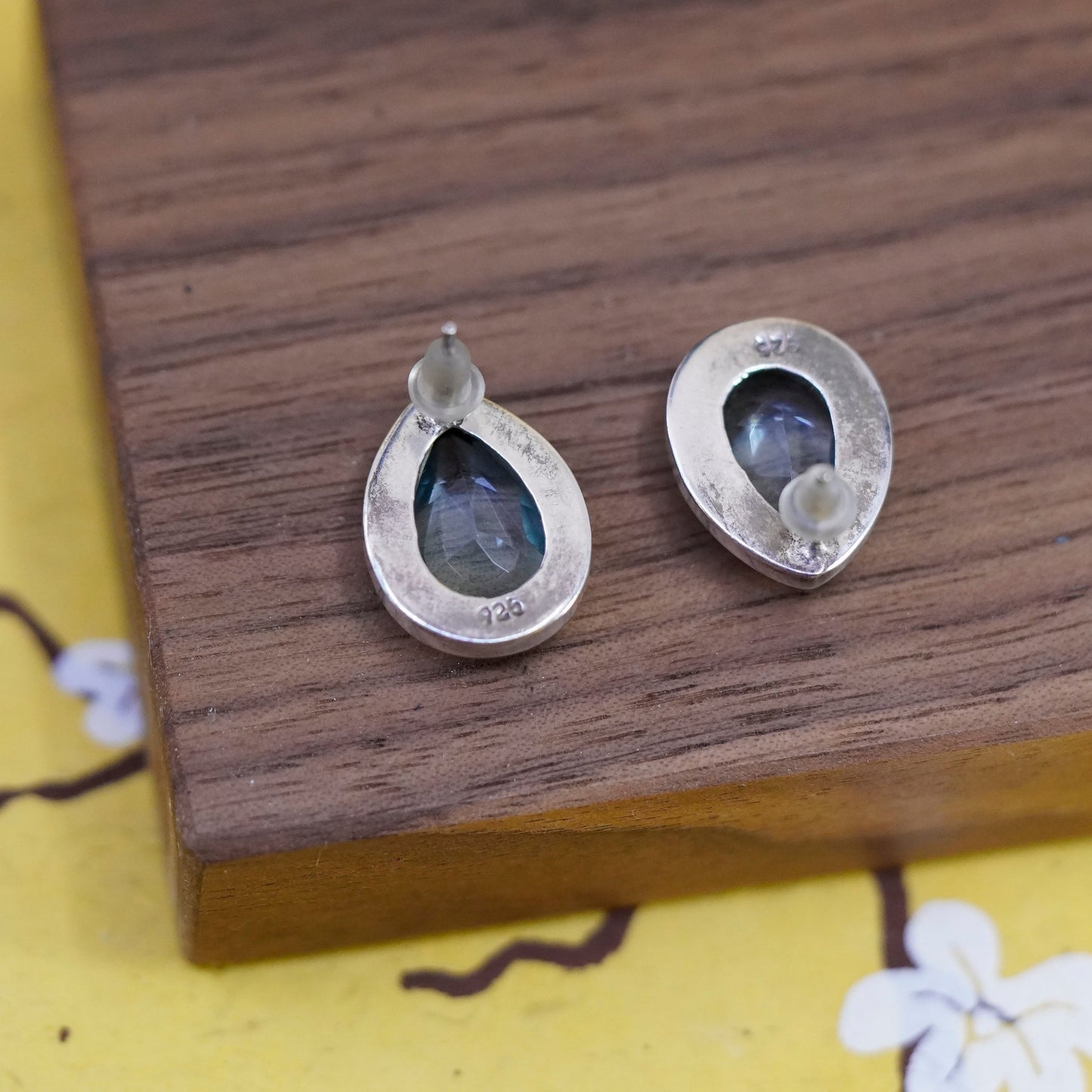Vintage Sterling 925 silver handmade studs, teardrop topaz earrings