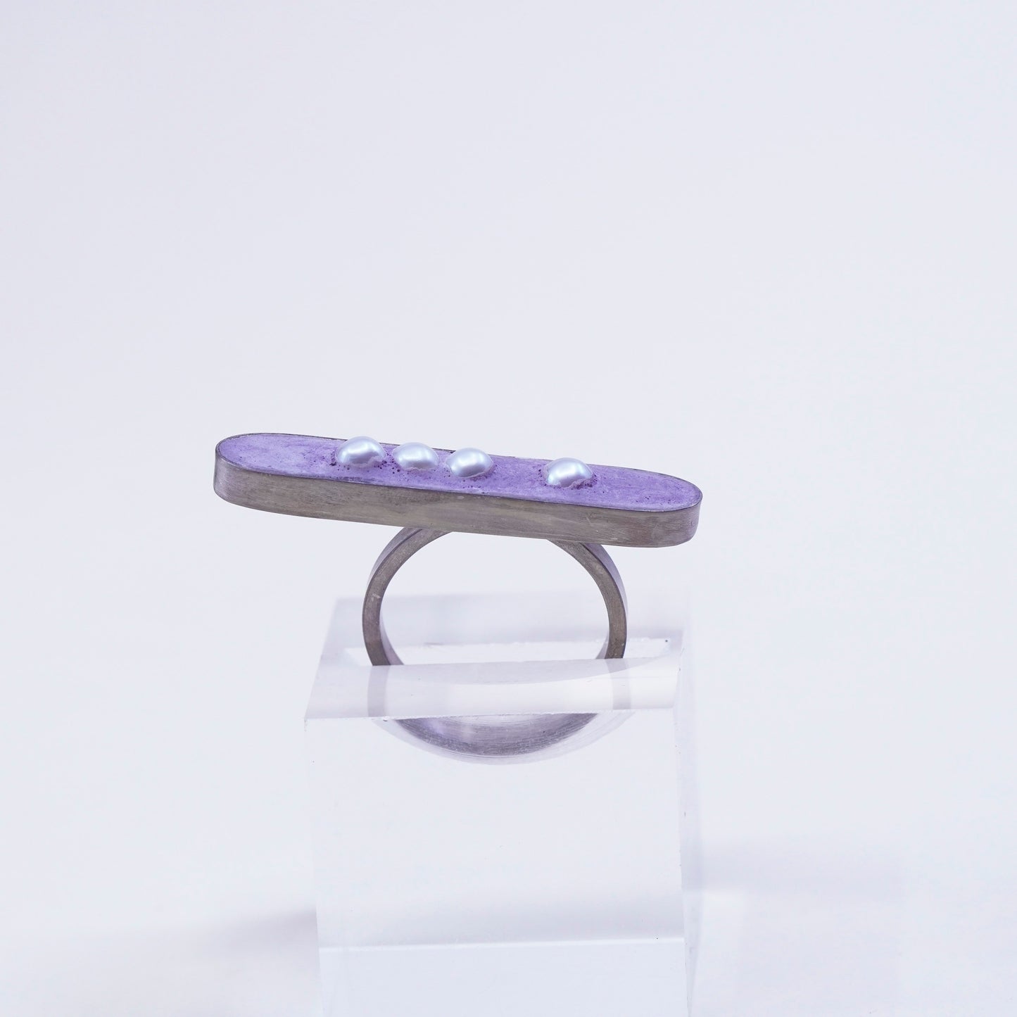 sz 8.5, SCAD Jeweler Stina Wen sterling 925 silver ring purple concrete N pearl